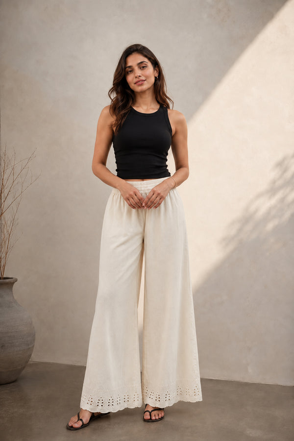 Stylum Women’s Beige Solid Rayon Flex Wide Leg Trouser (PTBEIGEVASTU)