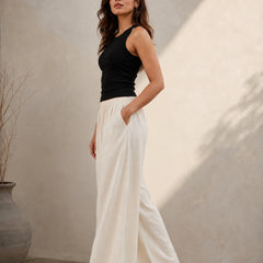 Stylum Women’s Beige Solid Rayon Flex Wide Leg Trouser (PTBEIGEVASTU)