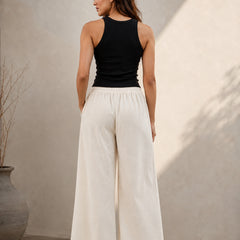 Stylum Women’s Beige Solid Rayon Flex Wide Leg Trouser (PTBEIGEVASTU)
