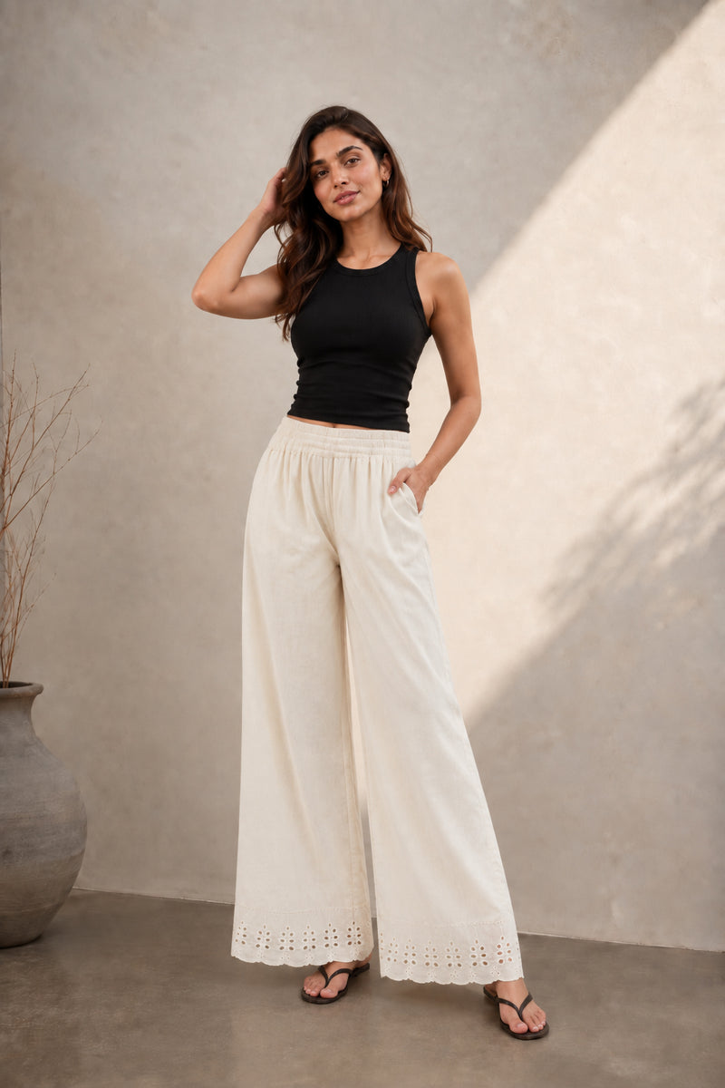 Stylum Women’s Beige Solid Rayon Flex Wide Leg Trouser (PTBEIGEVASTU)