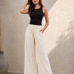 Stylum Women’s Beige Solid Rayon Flex Wide Leg Trouser (PTBEIGEVASTU)