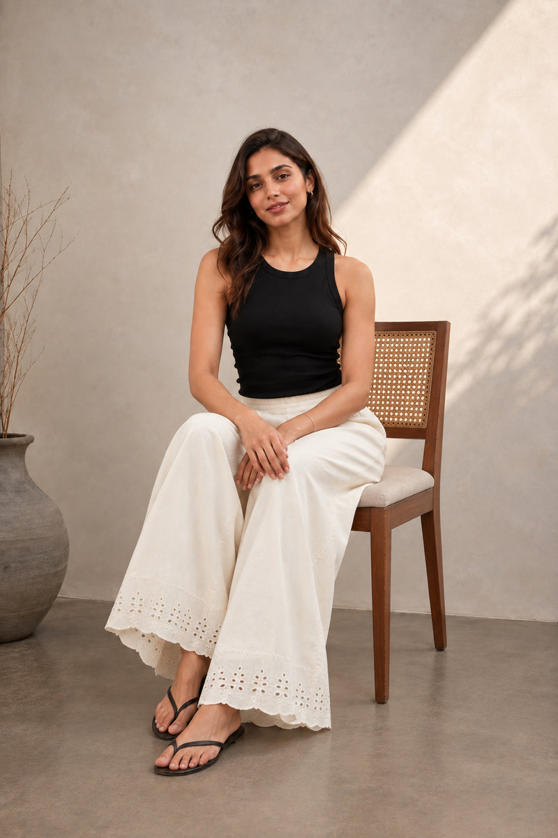 Stylum Women’s Beige Solid Rayon Flex Wide Leg Trouser (PTBEIGEVASTU)