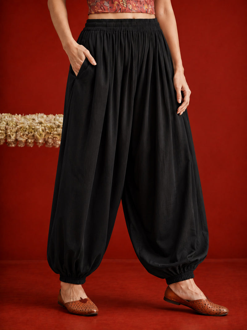 Stylum Women's Black Solid Rayon Balloon Pant (PTBLACKCAMP)