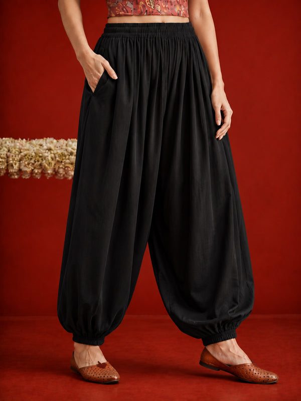Stylum Women's Black Solid Rayon Balloon Pant (PTBLACKCAMP)