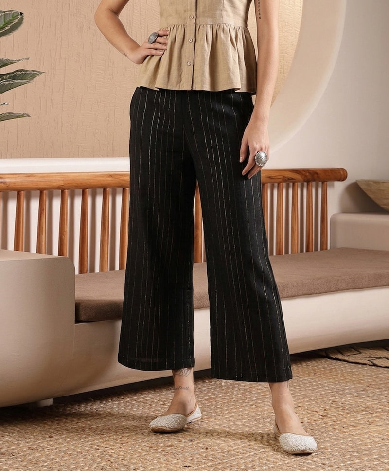 Stylum Women's Black Woven Design Cotton Blend Trousers (PTBLACKHUMMER)