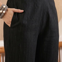Stylum Women's Black Woven Design Cotton Blend Trousers (PTBLACKHUMMER)