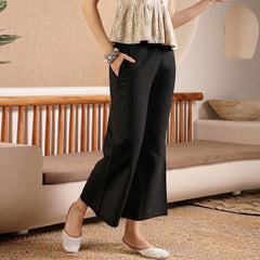 Stylum Women's Black Woven Design Cotton Blend Trousers (PTBLACKHUMMER)