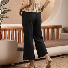 Stylum Women's Black Woven Design Cotton Blend Trousers (PTBLACKHUMMER)