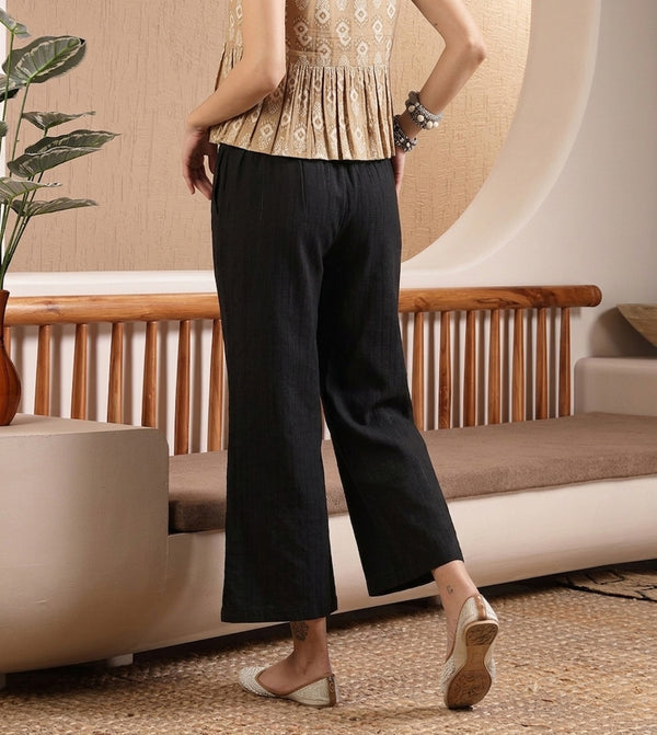 Stylum Women's Black Woven Design Cotton Blend Trousers (PTBLACKHUMMER)