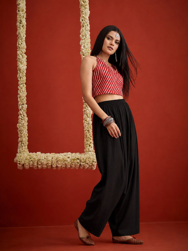 Stylum Women's Black Solid Rayon Farshi Salwar (PTBLACKSETHI)
