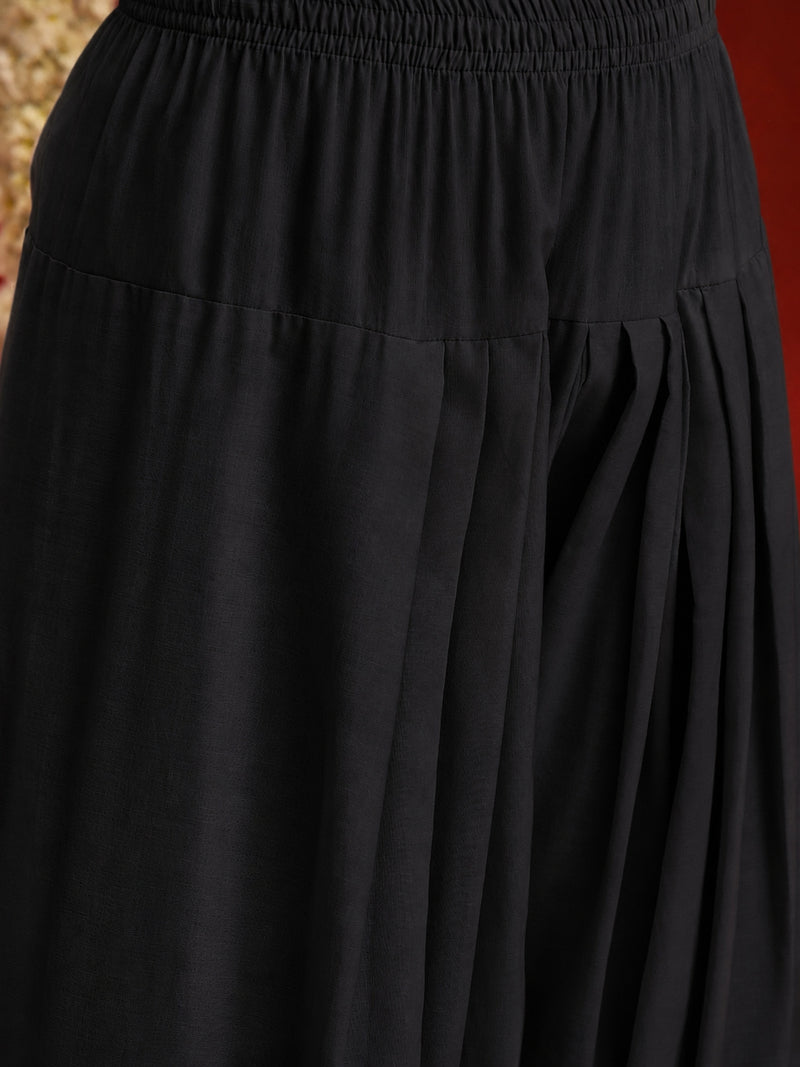 Stylum Women's Black Solid Rayon Farshi Salwar (PTBLACKSETHI)