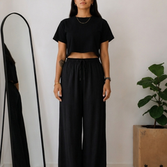 Women’s Off White Wide Leg Palazzo Pants (PTBLACKSIMBA)