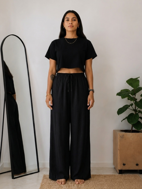 Women’s Off White Wide Leg Palazzo Pants (PTBLACKSIMBA)