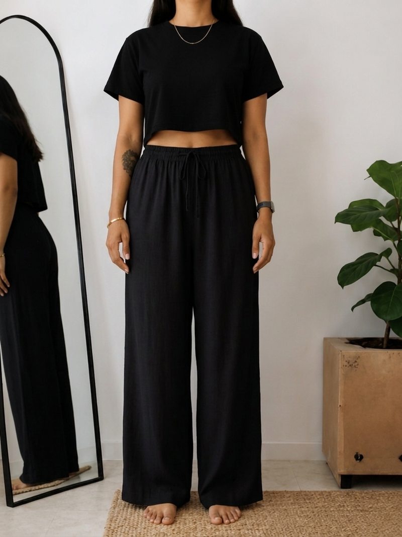 Women’s Off White Wide Leg Palazzo Pants (PTBLACKSIMBA)