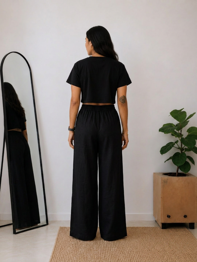 Women’s Off White Wide Leg Palazzo Pants (PTBLACKSIMBA)