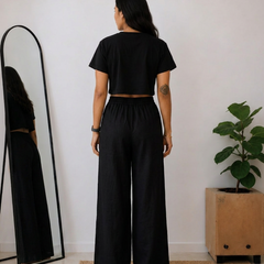 Women’s Off White Wide Leg Palazzo Pants (PTBLACKSIMBA)