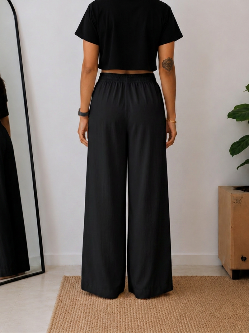 Women’s Off White Wide Leg Palazzo Pants (PTBLACKSIMBA)