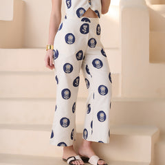 Stylum Women's Blue Botanical Printed Cotton Blend Trousers (PTBLUEIGNISH)