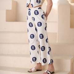Stylum Women's Blue Botanical Printed Cotton Blend Trousers (PTBLUEIGNISH)