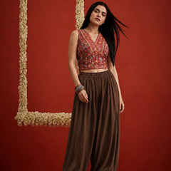 Stylum Women's Brown Solid Rayon Balloon Pant (PTBROWNCAMP)