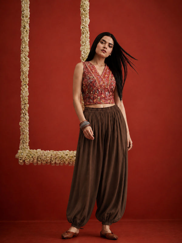 Stylum Women's Brown Solid Rayon Balloon Pant (PTBROWNCAMP)