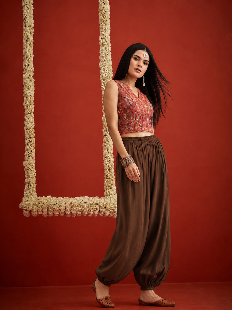 Stylum Women's Brown Solid Rayon Balloon Pant (PTBROWNCAMP)