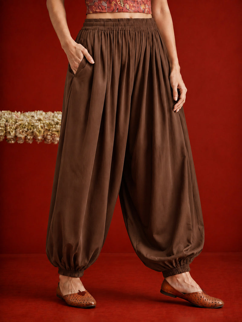 Stylum Women's Brown Solid Rayon Balloon Pant (PTBROWNCAMP)