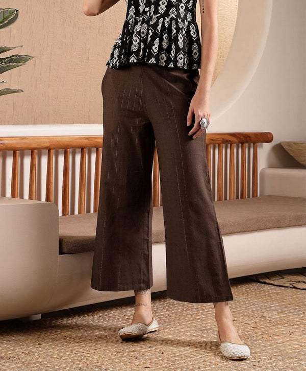 Stylum Women's Brown Woven Design Cotton Blend Trousers (PTBROWNHUMMER)