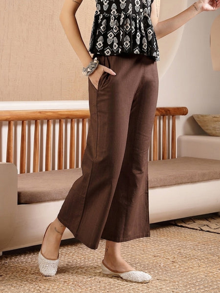 Stylum Women's Brown Woven Design Cotton Blend Trousers (PTBROWNHUMMER)