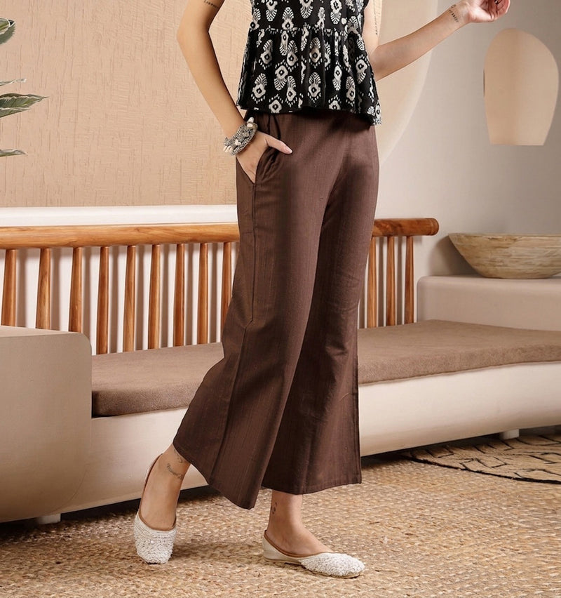 Stylum Women's Brown Woven Design Cotton Blend Trousers (PTBROWNHUMMER)