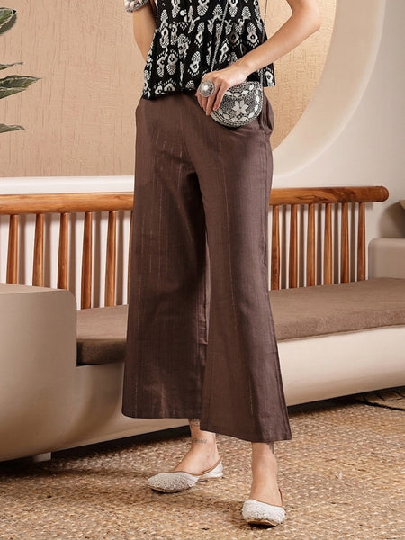 Stylum Women's Brown Woven Design Cotton Blend Trousers (PTBROWNHUMMER)