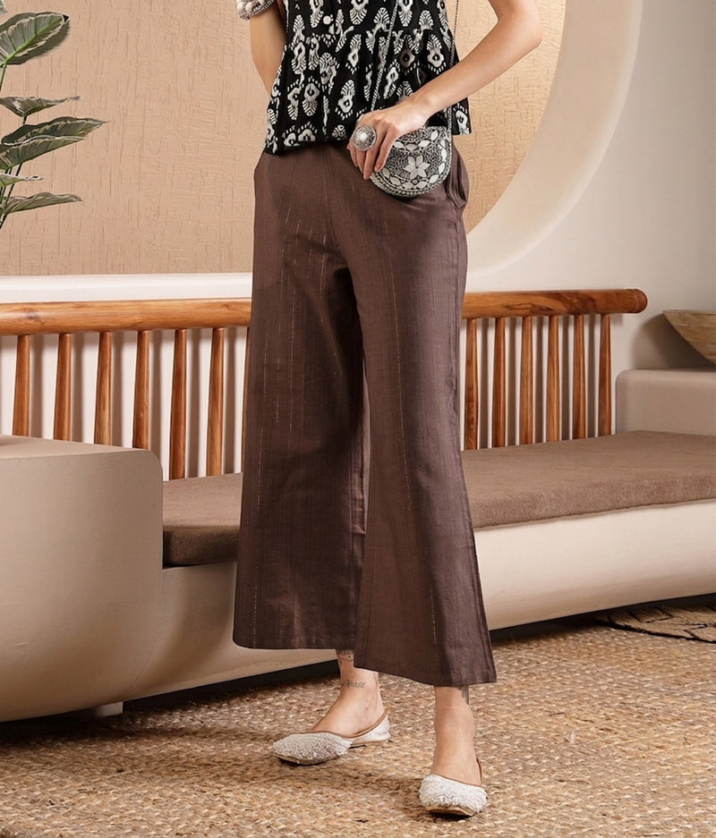 Stylum Women's Brown Woven Design Cotton Blend Trousers (PTBROWNHUMMER)