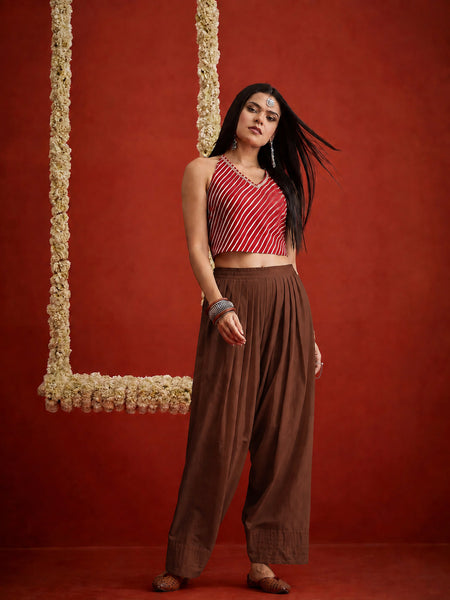Stylum Women's Brown Solid Rayon Farshi Salwar (PTBROWNSETHI)