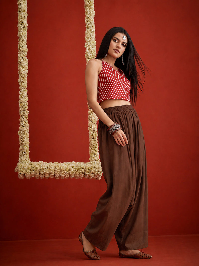 Stylum Women's Brown Solid Rayon Farshi Salwar (PTBROWNSETHI)