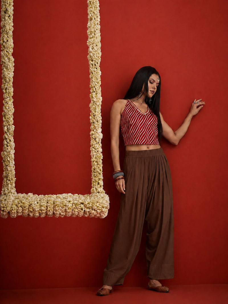 Stylum Women's Brown Solid Rayon Farshi Salwar (PTBROWNSETHI)