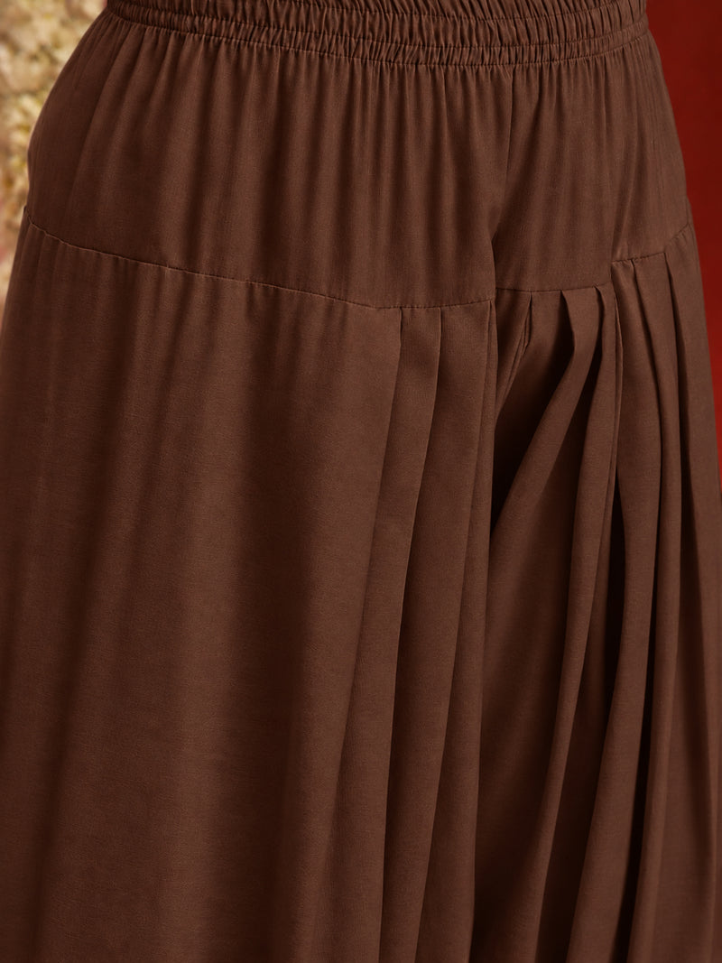 Stylum Women's Brown Solid Rayon Farshi Salwar (PTBROWNSETHI)