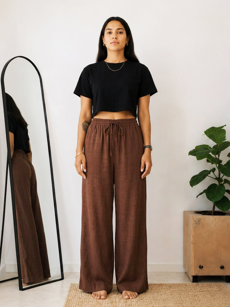 Women's Wide Leg Palazzo Pants - Brown