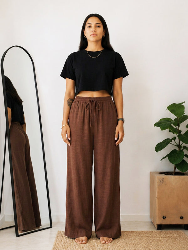 Women’s Off White Wide Leg Palazzo Pants (PTBROWNSIMBA)
