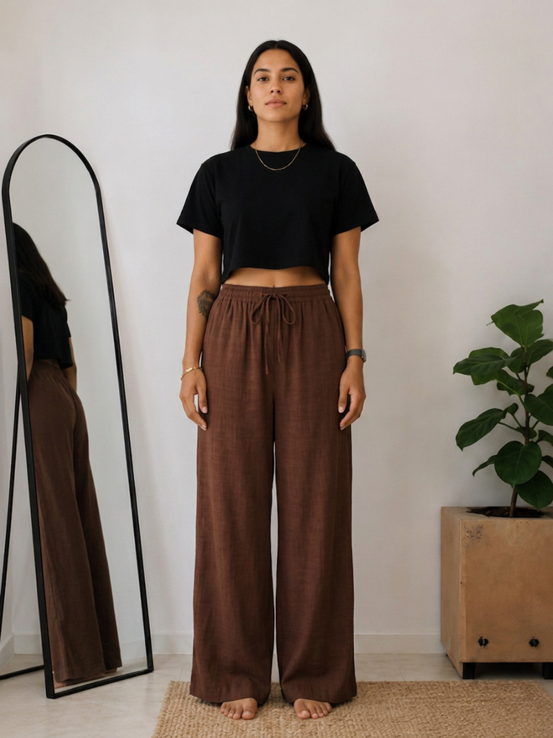 Women’s Off White Wide Leg Palazzo Pants (PTBROWNSIMBA)