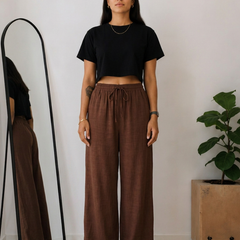 Women’s Off White Wide Leg Palazzo Pants (PTBROWNSIMBA)