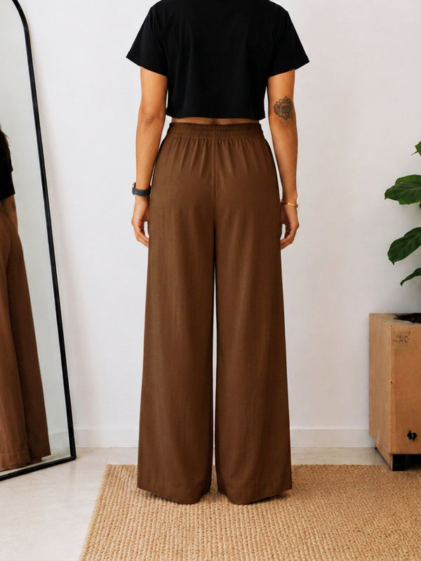 Women’s Off White Wide Leg Palazzo Pants (PTBROWNSIMBA)