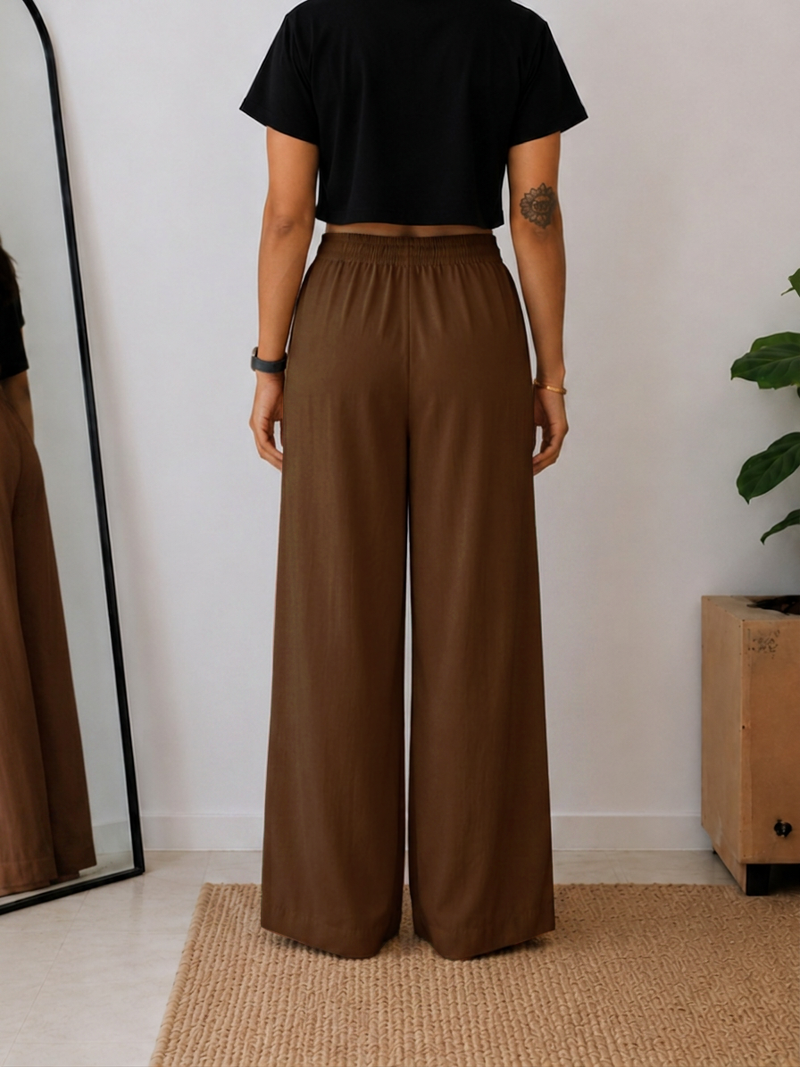 Women’s Off White Wide Leg Palazzo Pants (PTBROWNSIMBA)