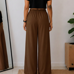 Women’s Off White Wide Leg Palazzo Pants (PTBROWNSIMBA)