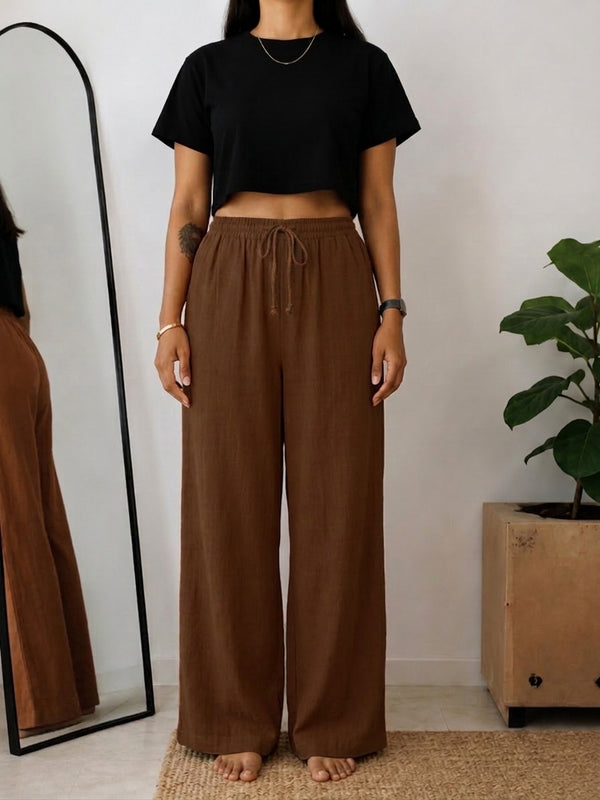 Women’s Off White Wide Leg Palazzo Pants (PTBROWNSIMBA)