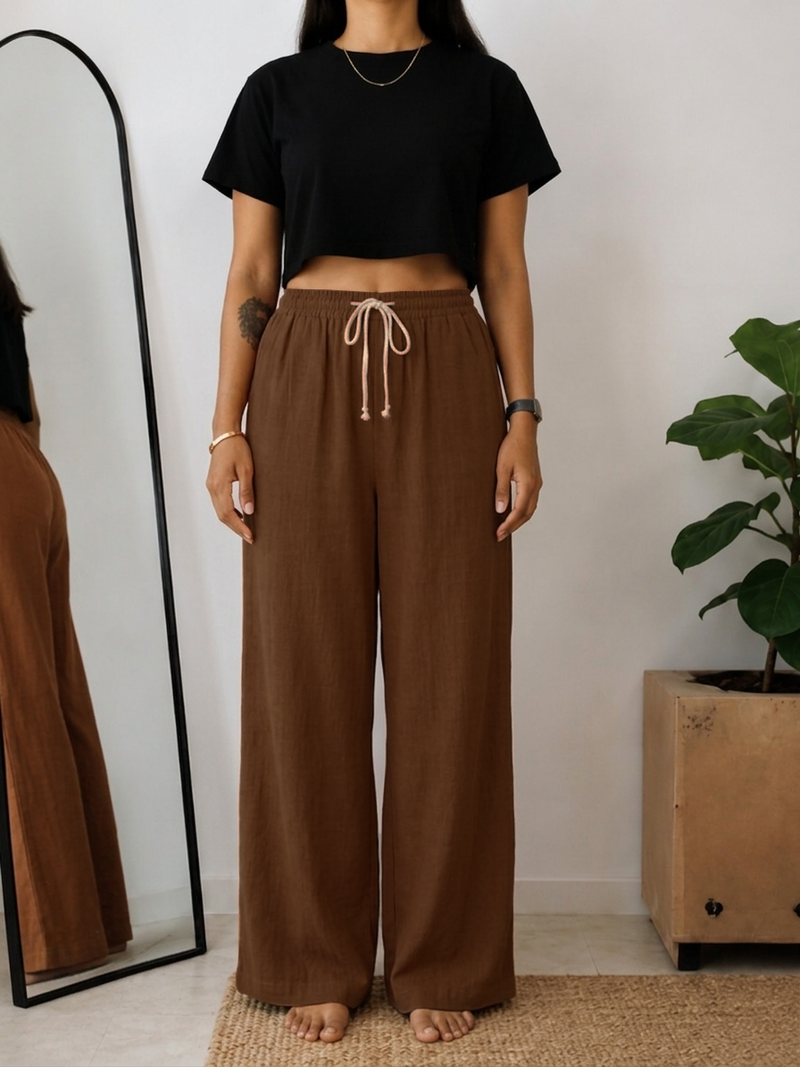 Women’s Off White Wide Leg Palazzo Pants (PTBROWNSIMBA)