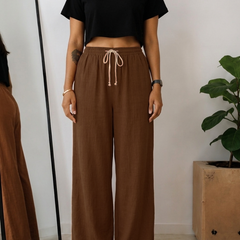 Women’s Off White Wide Leg Palazzo Pants (PTBROWNSIMBA)