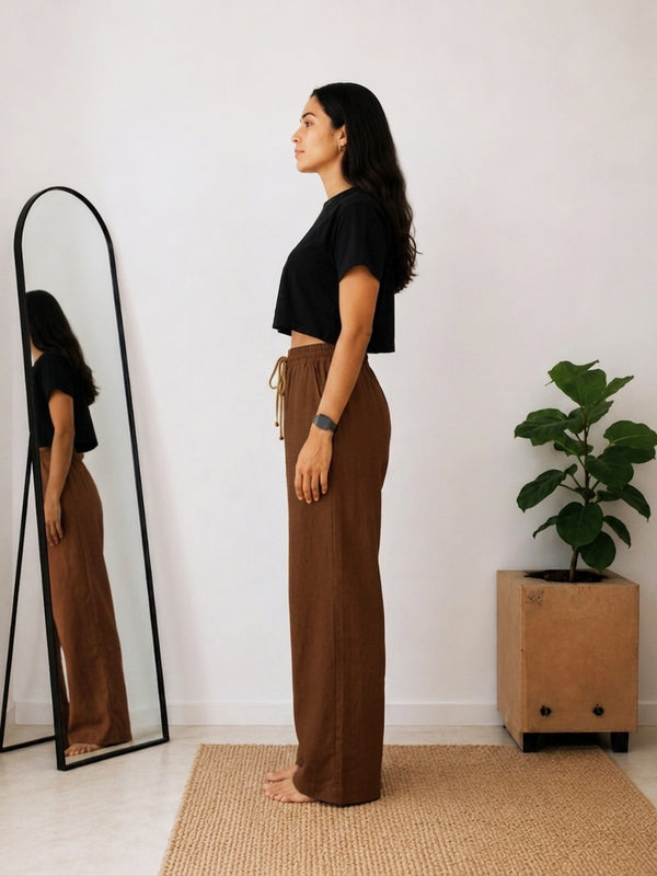 Women’s Off White Wide Leg Palazzo Pants (PTBROWNSIMBA)