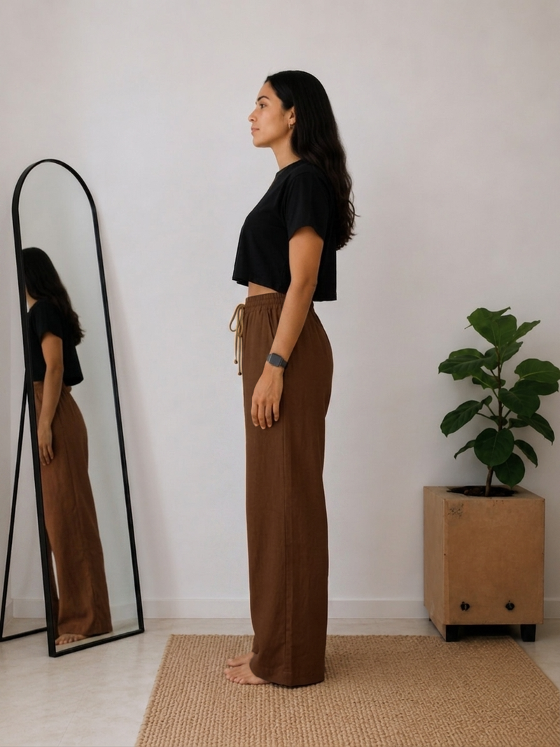 Women’s Off White Wide Leg Palazzo Pants (PTBROWNSIMBA)