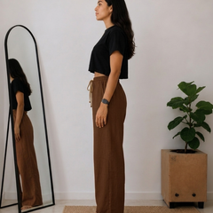 Women’s Off White Wide Leg Palazzo Pants (PTBROWNSIMBA)