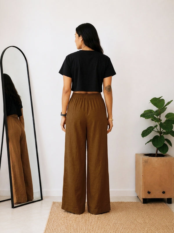 Women’s Off White Wide Leg Palazzo Pants (PTBROWNSIMBA)